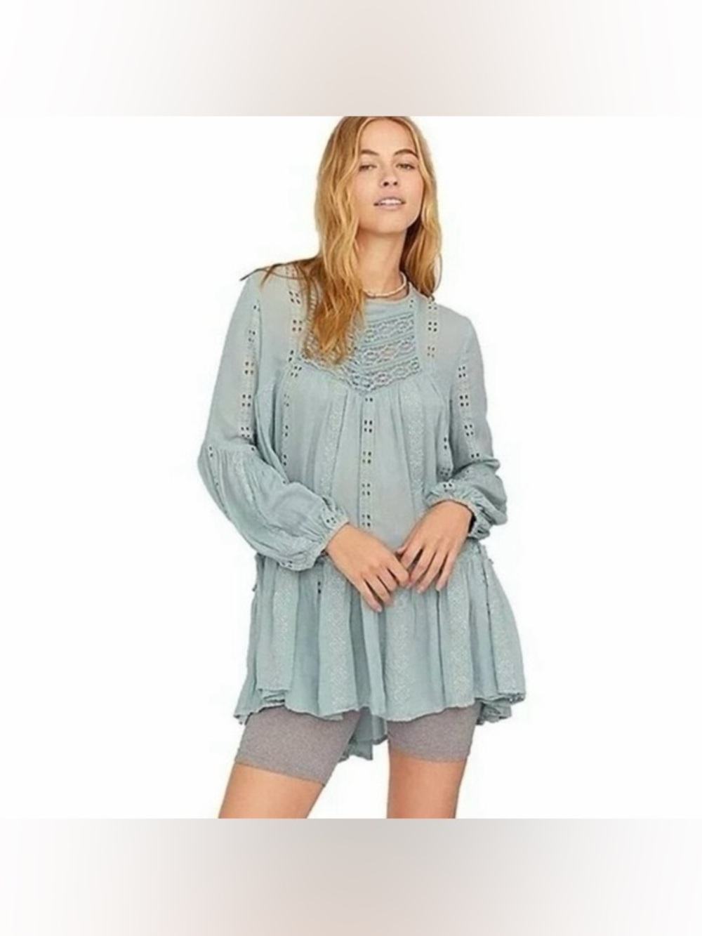 Free People kiss kiss tunic lace crochet teal blue boho dress